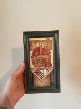 Framed Rustic Apple Basket Wall Art - Green Wood Frame